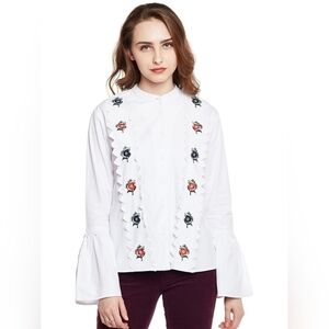 Topshop Cotton White Embroidered Button Down Size 4